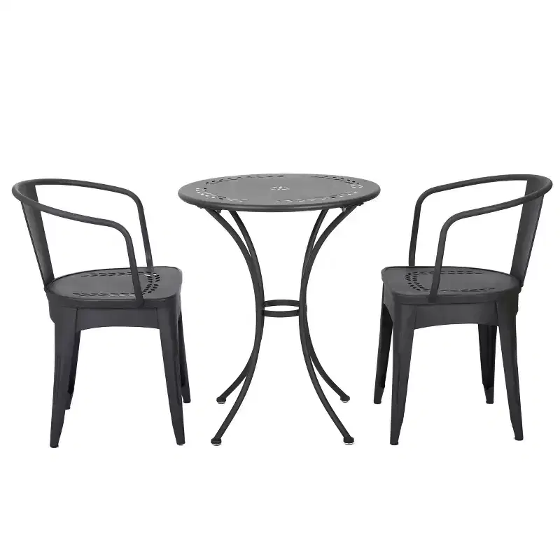 Christopher Knight Home Tisha Outdoor Modern Iron 3 Piece Bistro Set with Curved Open Backrest