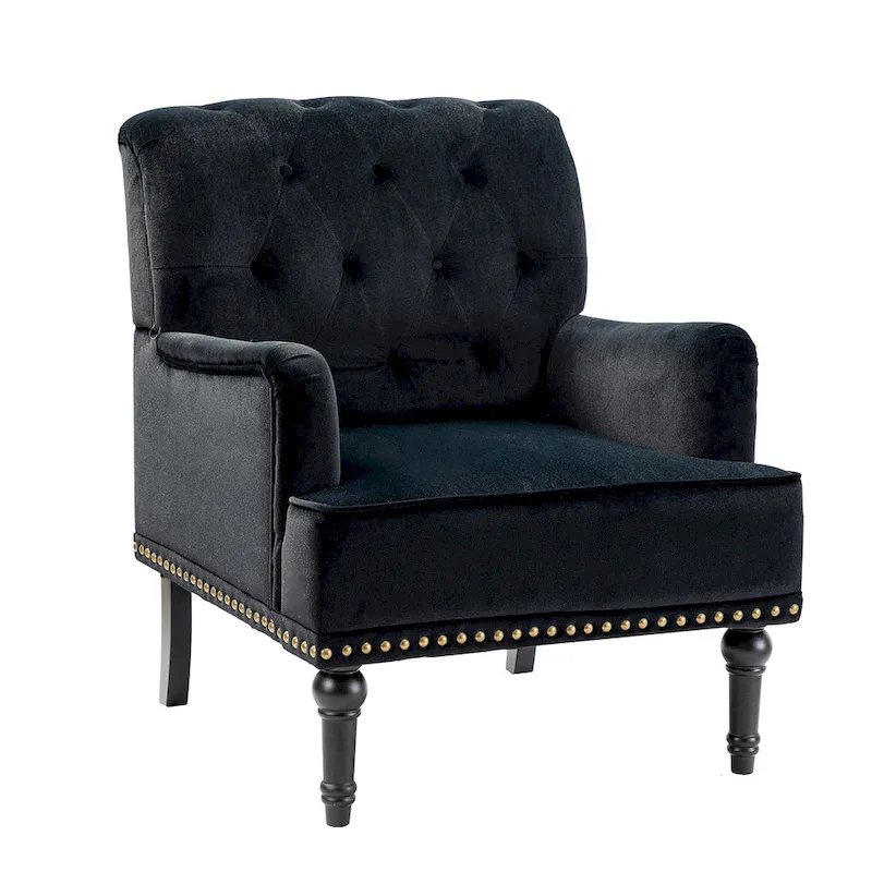 Velvet Button Tufted Accent Chair with Nailhead Trim