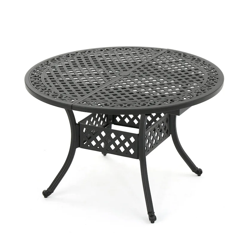 Roch Outdoor Dining Table, 46-61 Inch Extendable Top, Black Latticework