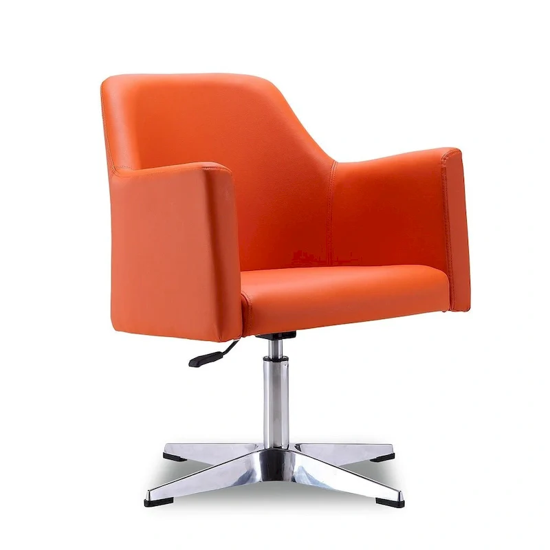 Orange / White Faux Leather Height-Adjustable Swivel Accent Chair with Chrome Base – Single