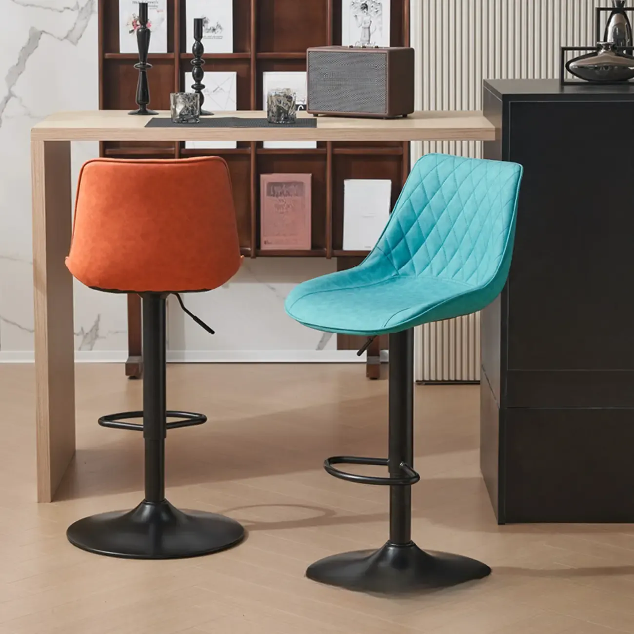 Chic Leather Tufted Swivel Adjustable Bar Stool