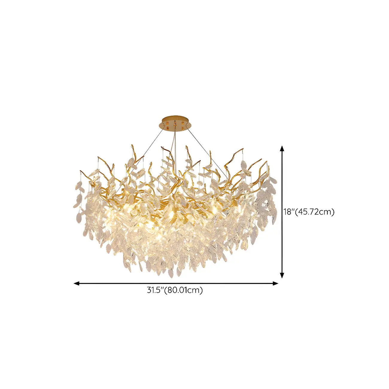 Elegant Gold Branch Crystal Chandelier Adjustable Height