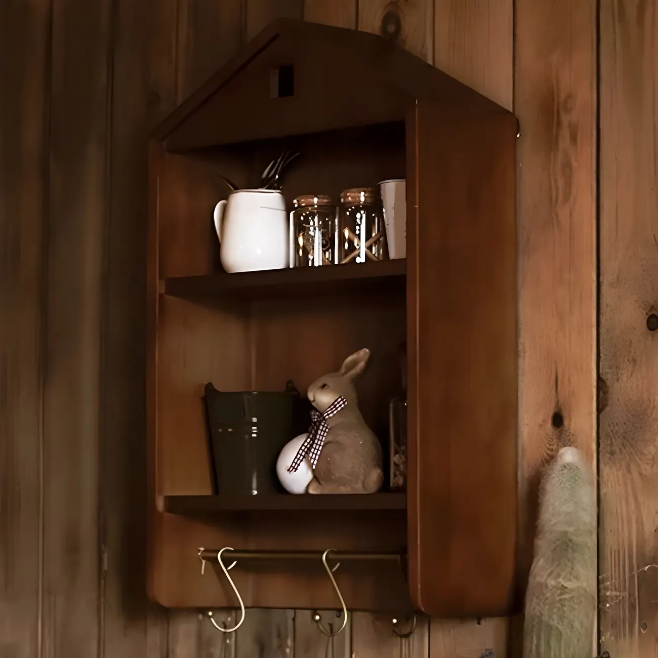 Classicial House-shaped 2 Shelves Floating Wood Display Cabinet