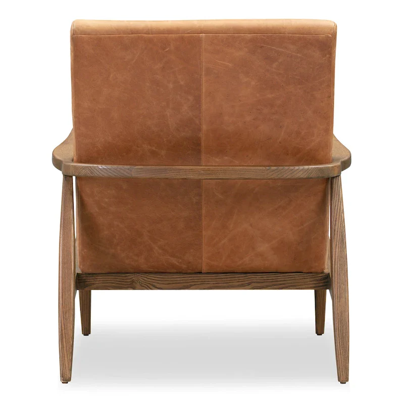 Walnut Ribbed Leather Lounge Chair