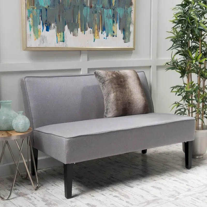 Grey/Royal Blue/Dark Teal Armless Fabric Loveseat, 2-Person