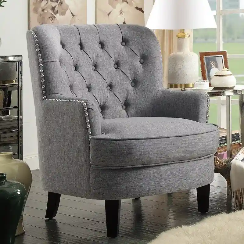 Moser Bay Mignon Velvet / Linen 30  Wide Tufted Wingback Accent Chair