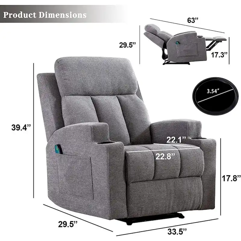 Ebello Massage Recliner Chair with Heat and Vibration Manual Sofa