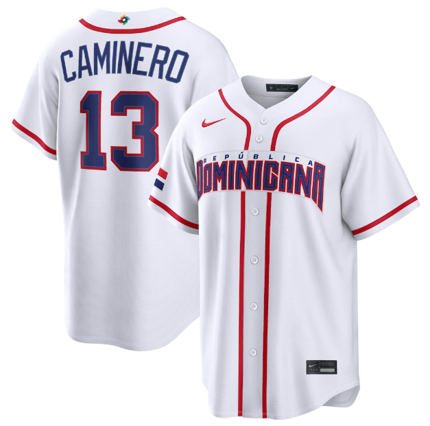 Dominican Republic Baseball Junior Caminero White 2026 World Baseball Classic Home Stadium Jersey