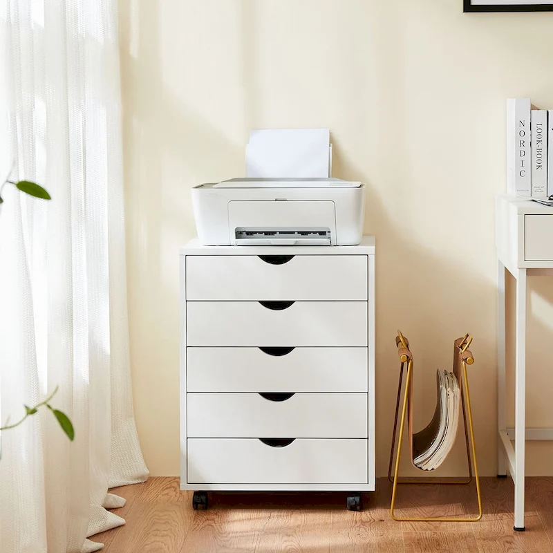 Wood Mobile 5-Drawer File Cabinet