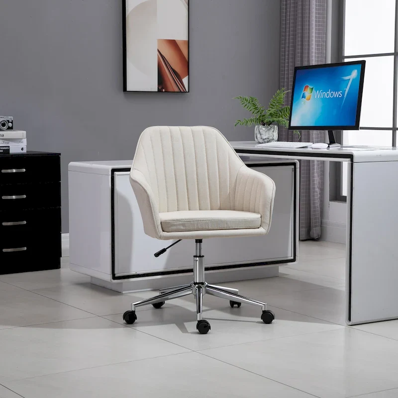 Beige / Light Grey Mid-Back Swivel Office Chair, Tub Shape, Single Seat
