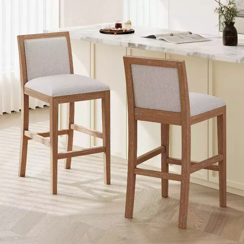 TUYOHW Upholstered Counter Height Bar Stools Set of 2,Accent Chair with Rubber wood Frame,Bar Chairs for Kitchen Island,Home Office,Dining Room