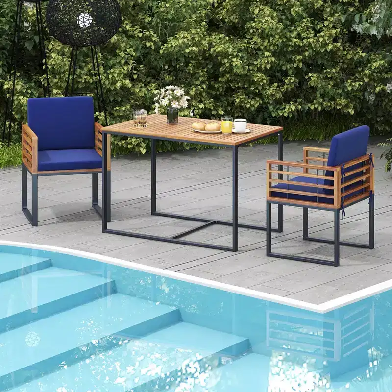 Costway 3 PCS Patio Dining Table Set with Bistro Chairs Large Coffee Table Seat Cushions
