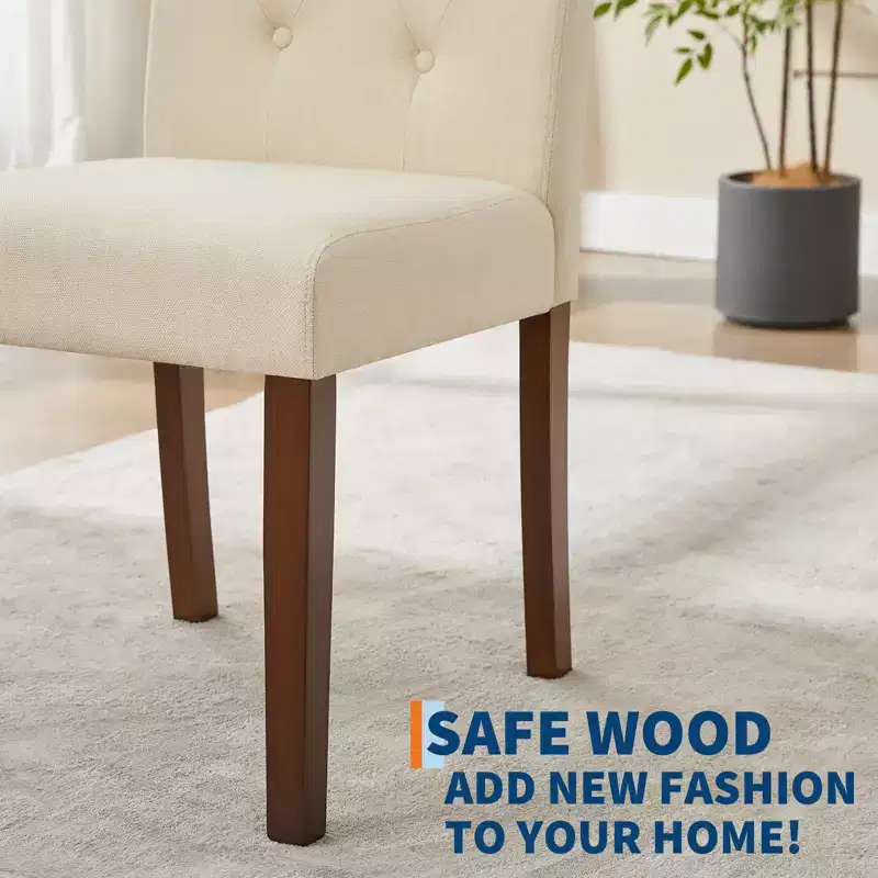 2 PCS Button Tufted Dining Chairs with Wood Legs & Padded Seats, Upholstered Fabric for Living Room Kitchen Furniture
