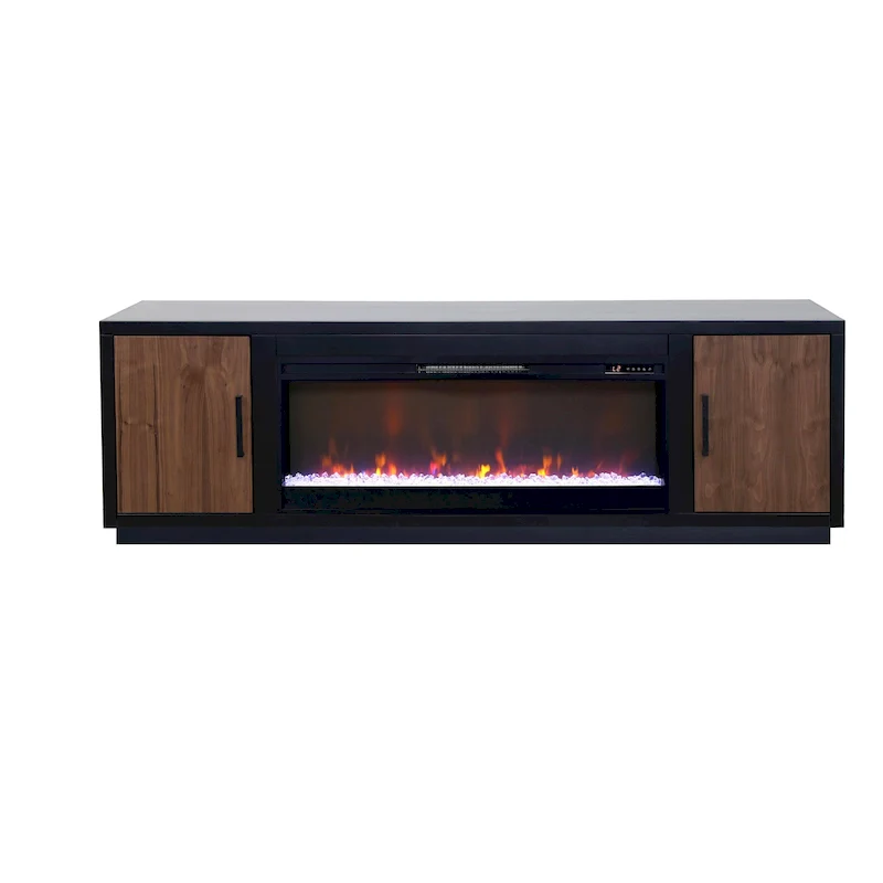 83 inch Fireplace TV Stand for TVs up to 95 inches, Minimal Assembly, Black and Walnut Finish
