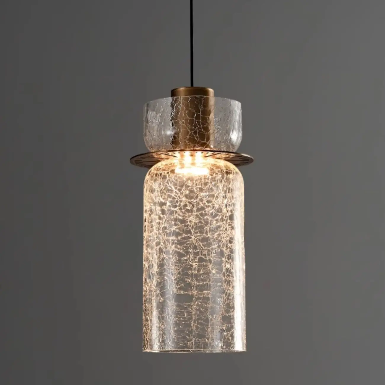 Modern Brass Metal Crackle Glass Warm LED Pendant Light