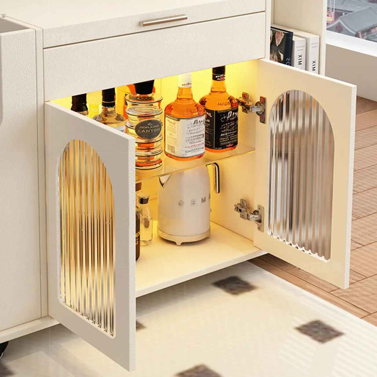 Adjustable White Wood Multi-Functional Side Table with Wheels