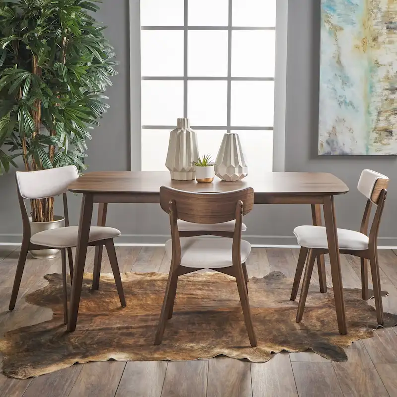 Mid-Century 5-Piece Wood Rectangle Dining Set with Chairs