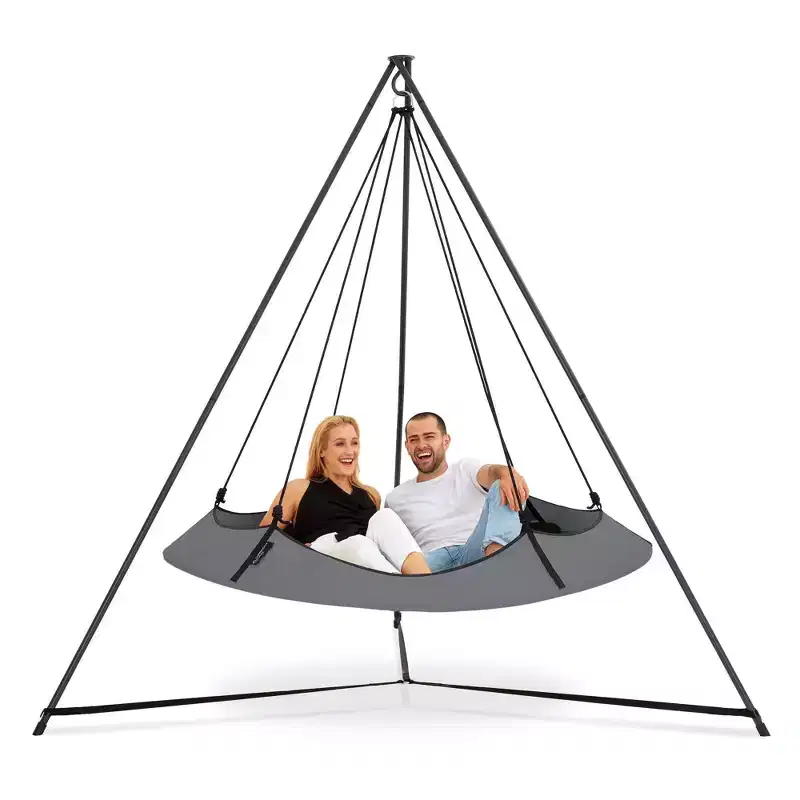 Hangout Pod 6' Circular Outdoor Family Hammock Bed and Stand Set Black/Gray: Weather-Resistant, Mold-Resistant, Includes Storage Bag