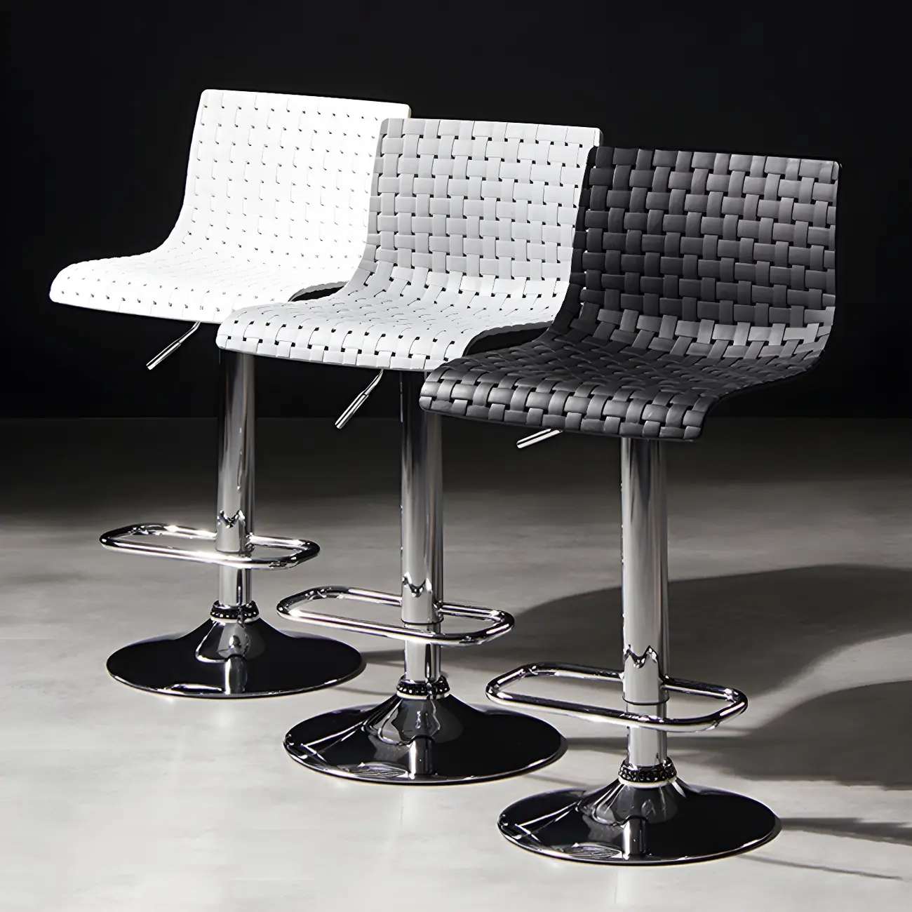 Modern Square Seat Plastic Rattan Adjustable Swivel Bar Stools