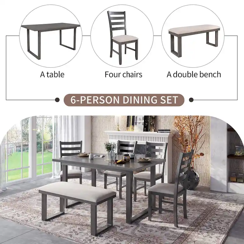 5-piece Farmhouse Dining Set Rectangular Table Chair