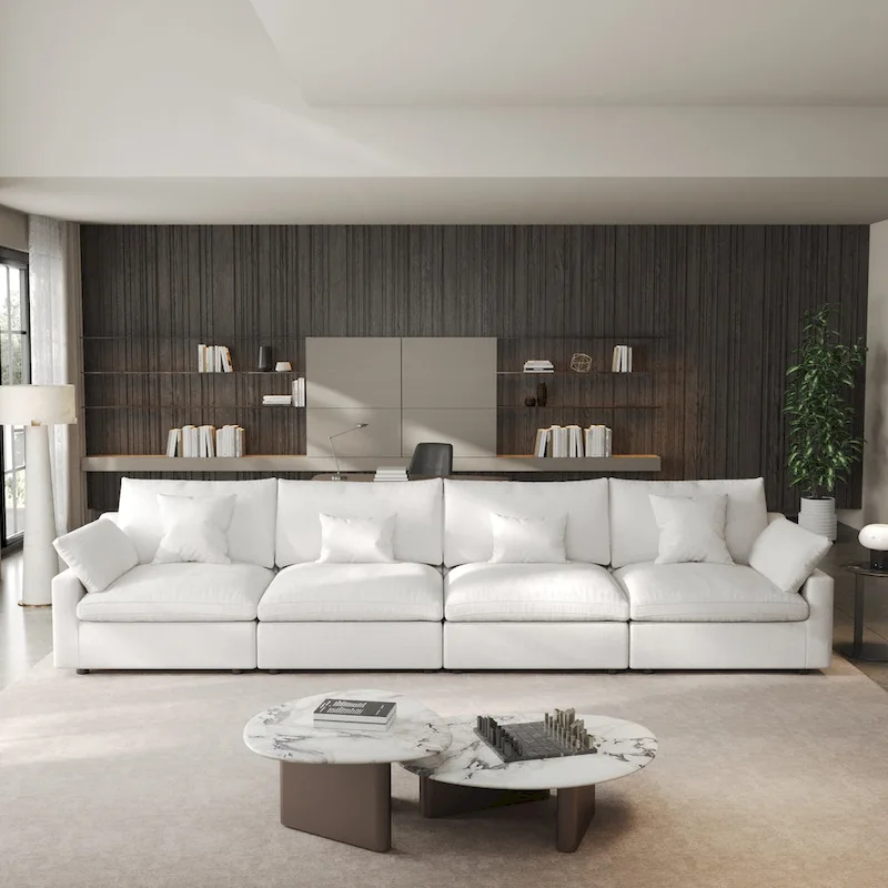 Classic Modern Linen Sectional Modular Sofa 4-Seater Down Filled Cloud Couch with Cushions