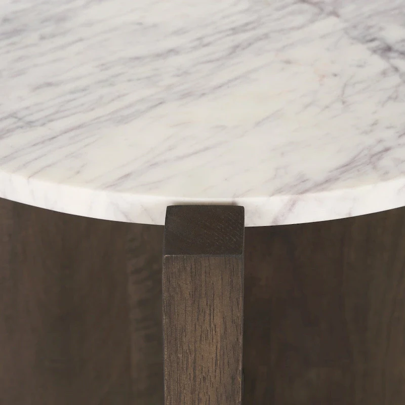 Bianca Dark Brown Wood w/ Marble Round Accent Table - 22.0L x 22.0W x 22.0H