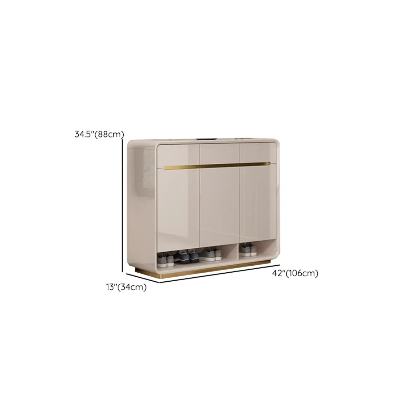 Glam Beige Solid Wood Shoe Cabinet with Display Top