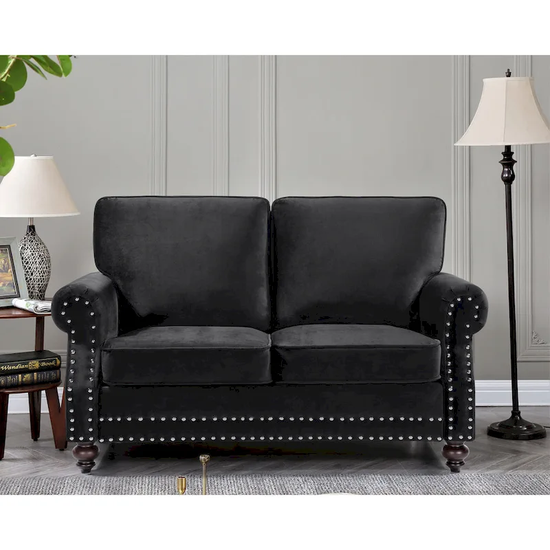 Velvet Nailhead Loveseat, 2-Seat, Beige/Blue/Green/Black/Grey/Yellow/Pink