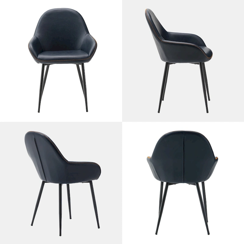 Glitzhome Set of 4 Mid-Century Leatherette Stitched Dining Accent Armchairs