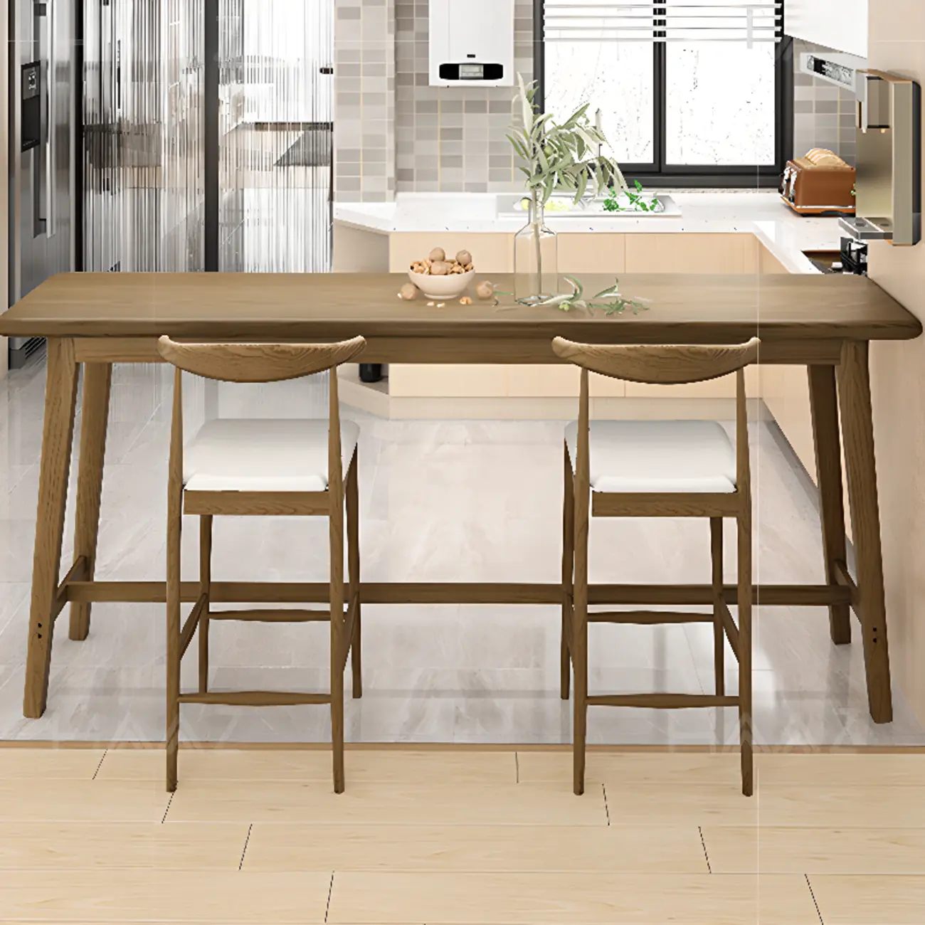 Simple Brown Wooden Footrest Bar Tables