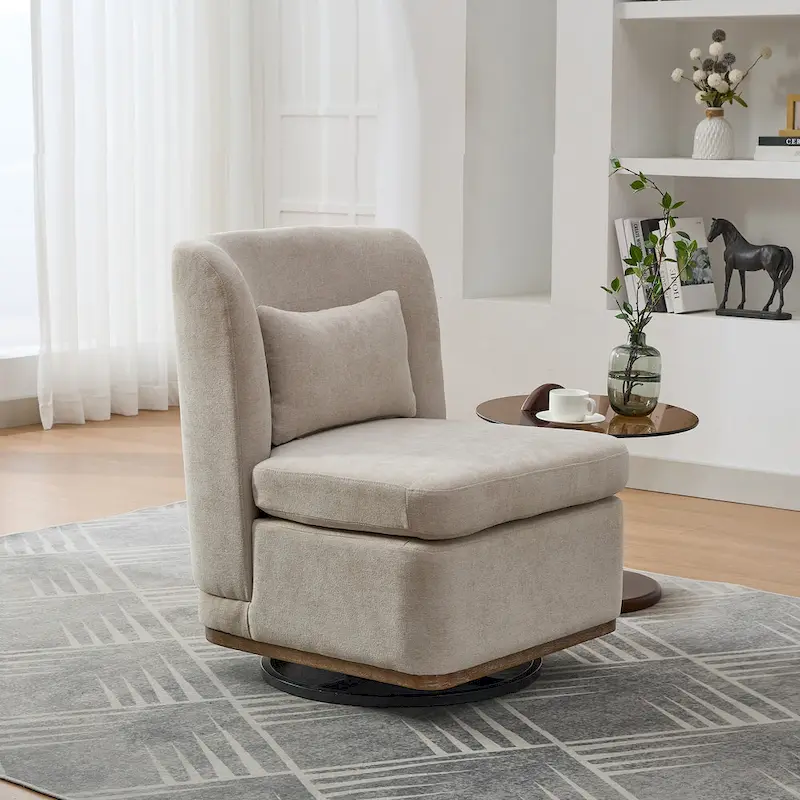 Chenille Swivel Accent Chair with Metal Base