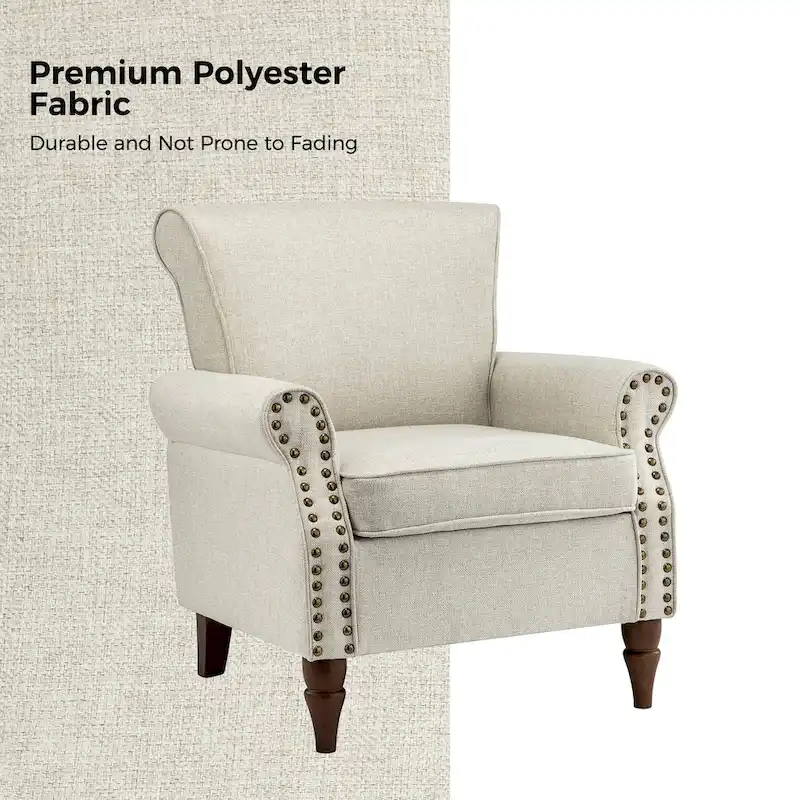 Upholstered Comfy Accent chair with Turned Wooden Legs and Nailhead Trim Set of 2 by