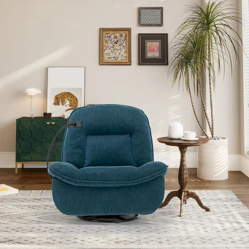 Clihome Adjustable Swivel Chenille Recliner with Phone Holder