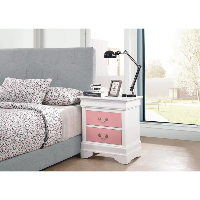 2-Drawer Wooden Nightstand – White / Grey / Beige / Teal / Black / Oak & More, Traditional Style, Single