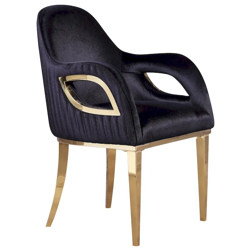 Luxury Black Velvet Accent Armchair with Fox-Eyes Arms