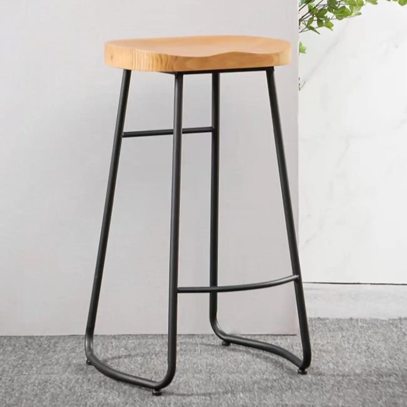 Natural Wood Saddle Seat Backless Counter Bar Stools