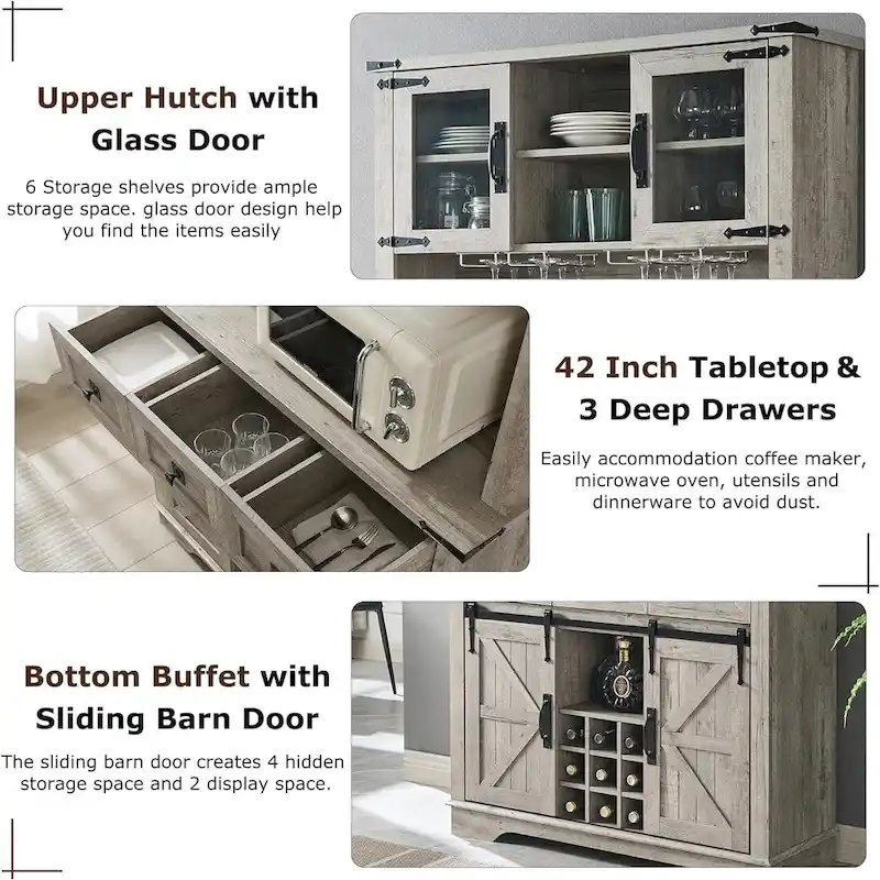 Farmhosue Bar Cabinet, Kitchen Buffet, Coffee Bar Sideboard Table - N/A