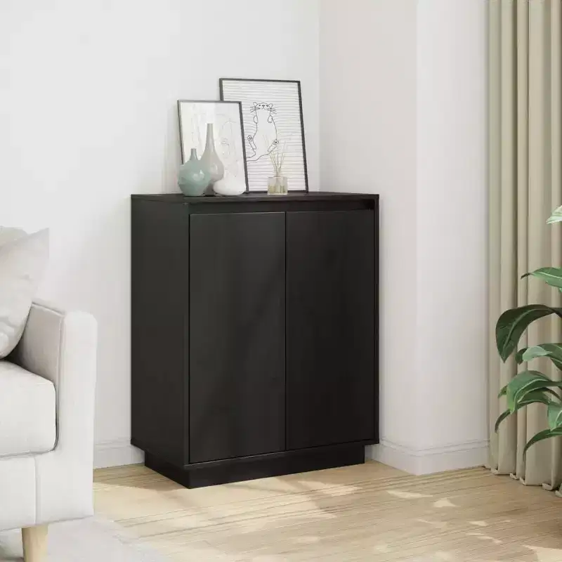 vidaXL Sideboard Black Solid Pine Wood Medium Sideboard Rectangular
