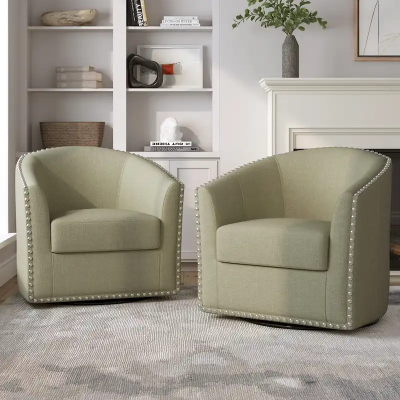 Upholstered Swivel Accent Chairs with Nailhead Trim, Set of 2