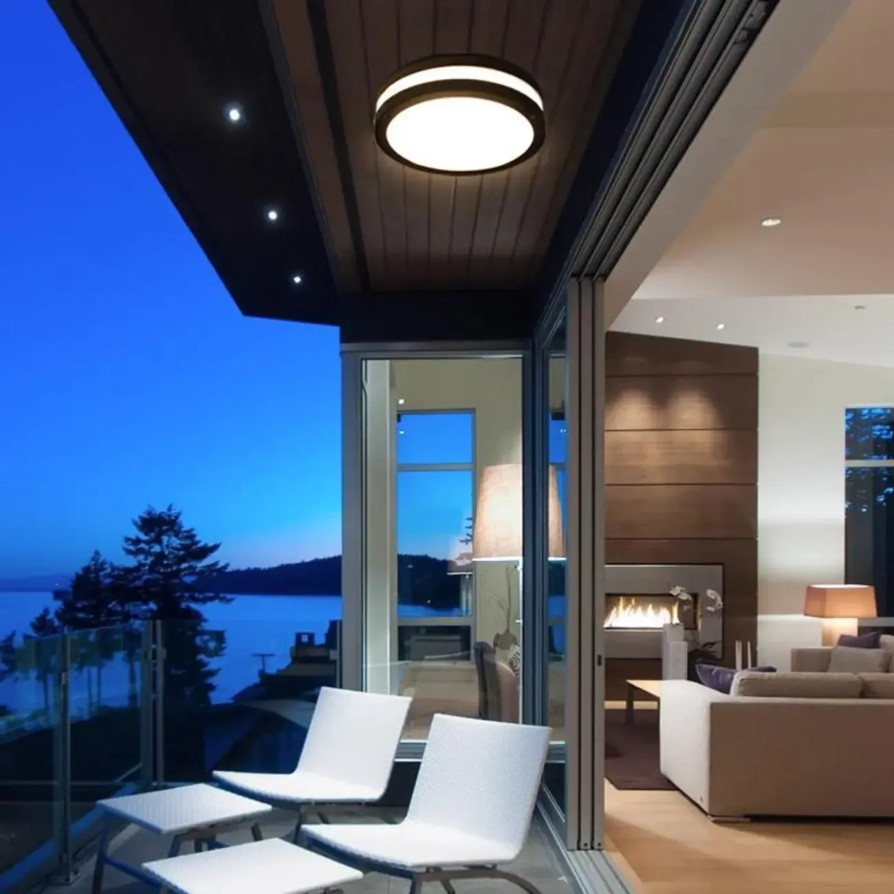 Modern Outdoor Black Cylinder Acrylic Shape Metal Flush Mount Ceiling Light