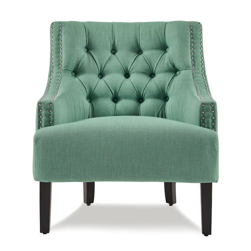 Teal Chenille Upholstered Accent Chair with Button-Tufted Back