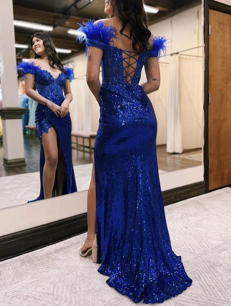 Mermaid Off the Shoulder Sequin Lace Prom Dress