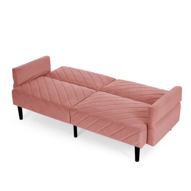 87 Velvet Convertible Folding Sofa Bed with Adjustable Armrests