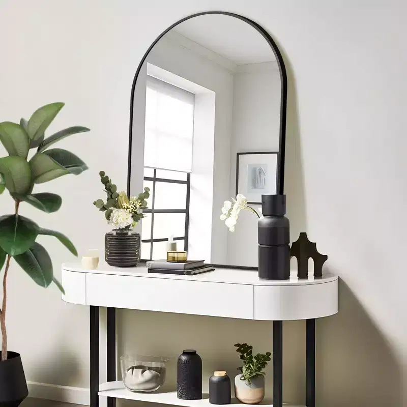Dovelina 36H x 24 W Modern Arched Vanity Mirror Metal Framed Bathroom Wall Mirror Decorative Leaning Mirror