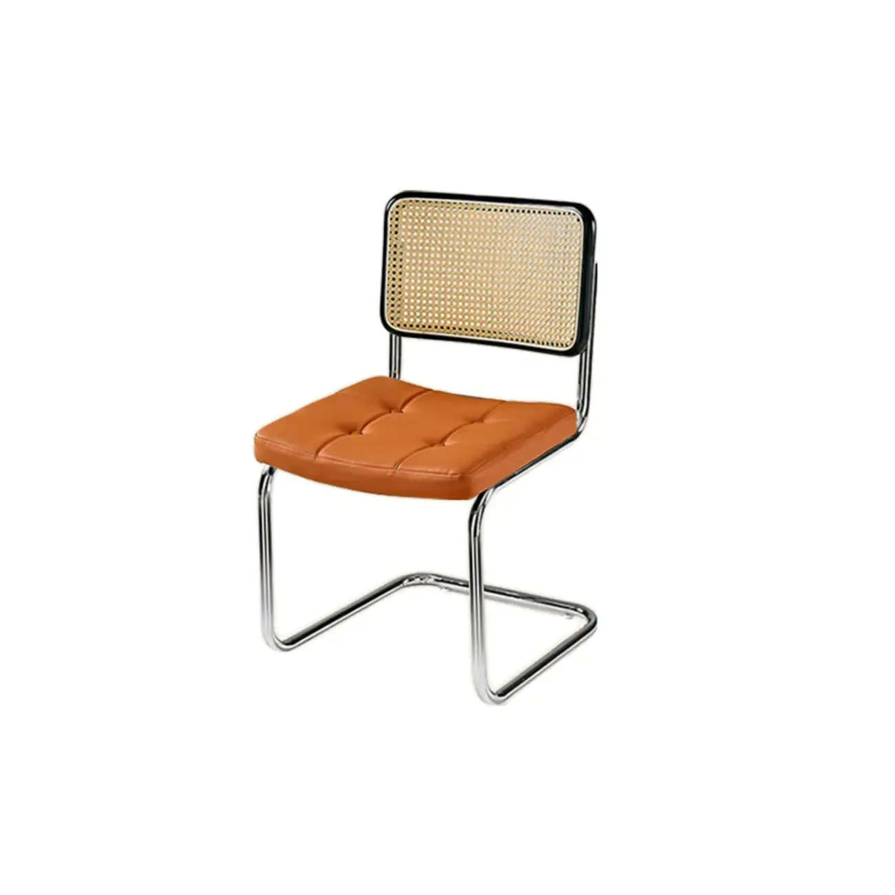 Modern Brown Cantilever Faux Leather Dining Chair Woven Back