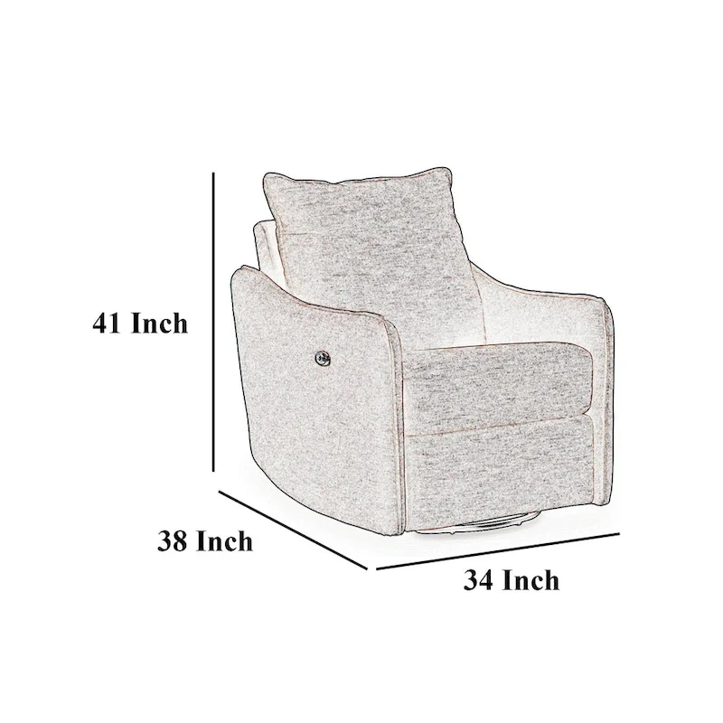 Bradley Swivel Power Recliner Chair, Gray Polyester, Pillow Back