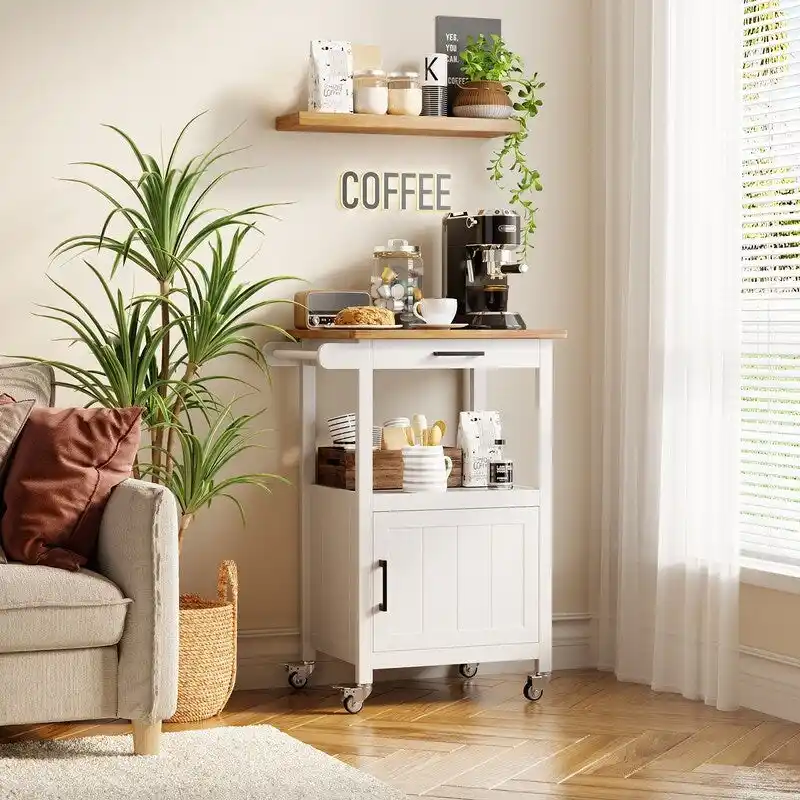 Wooden Kitchen Island Trolley Cart with Drawers