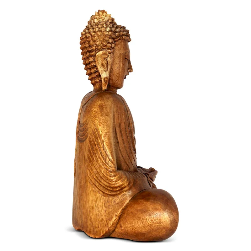 Wooden Serene Sitting Buddha  Dhyana Mudra  Statue Handmade Meditating Sculpture Figurine Decorative Home Decor Accent