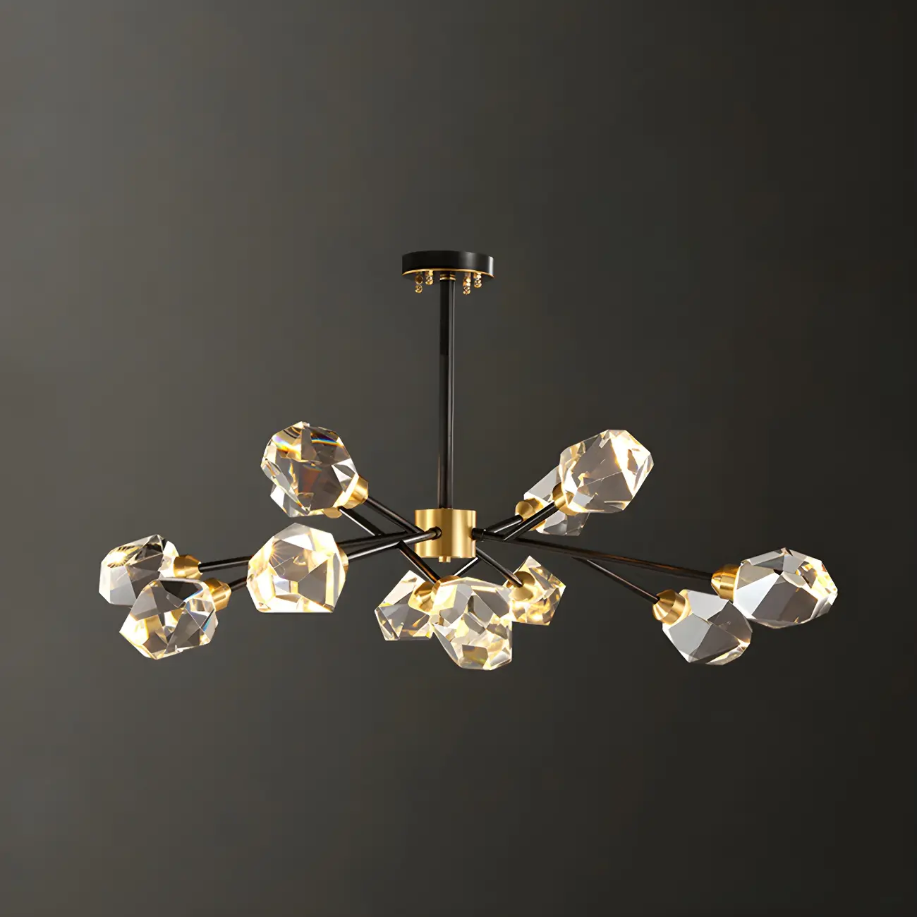 Modern Crystal Brass Sputnik Chandeliers in Black-Gold