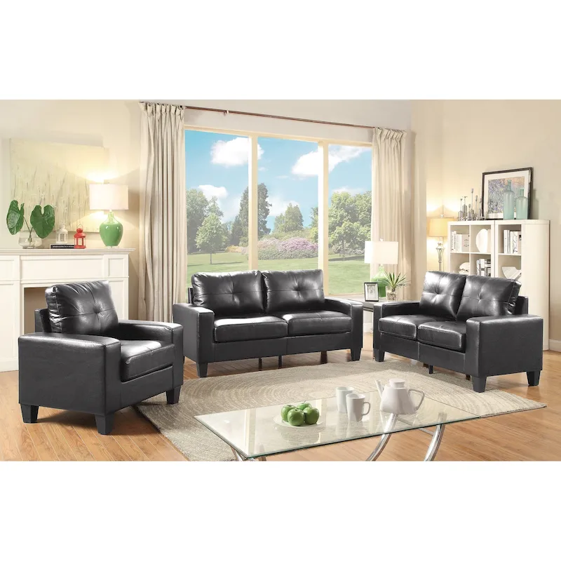 Newbury 58 in. W Flared Arm Faux Leather Straight Sofa - 32L x 58W x 36H